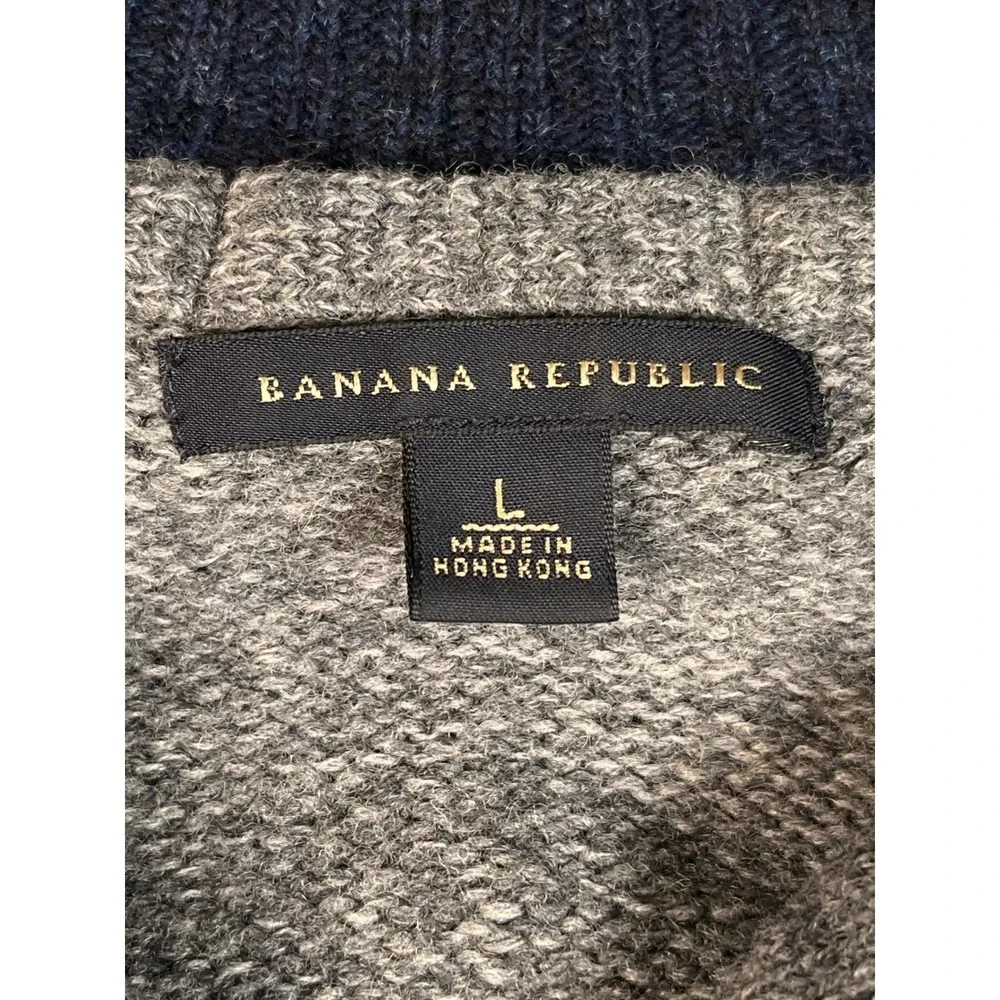 Banana Republic Men's Striped Wool Quarter Zip Sweater‎ Size L